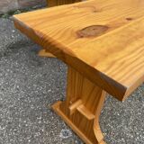 Vintage Scandinavian pine dining set, 1980s table and benches