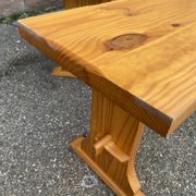 Vintage Scandinavian pine dining set, 1980s table and benches