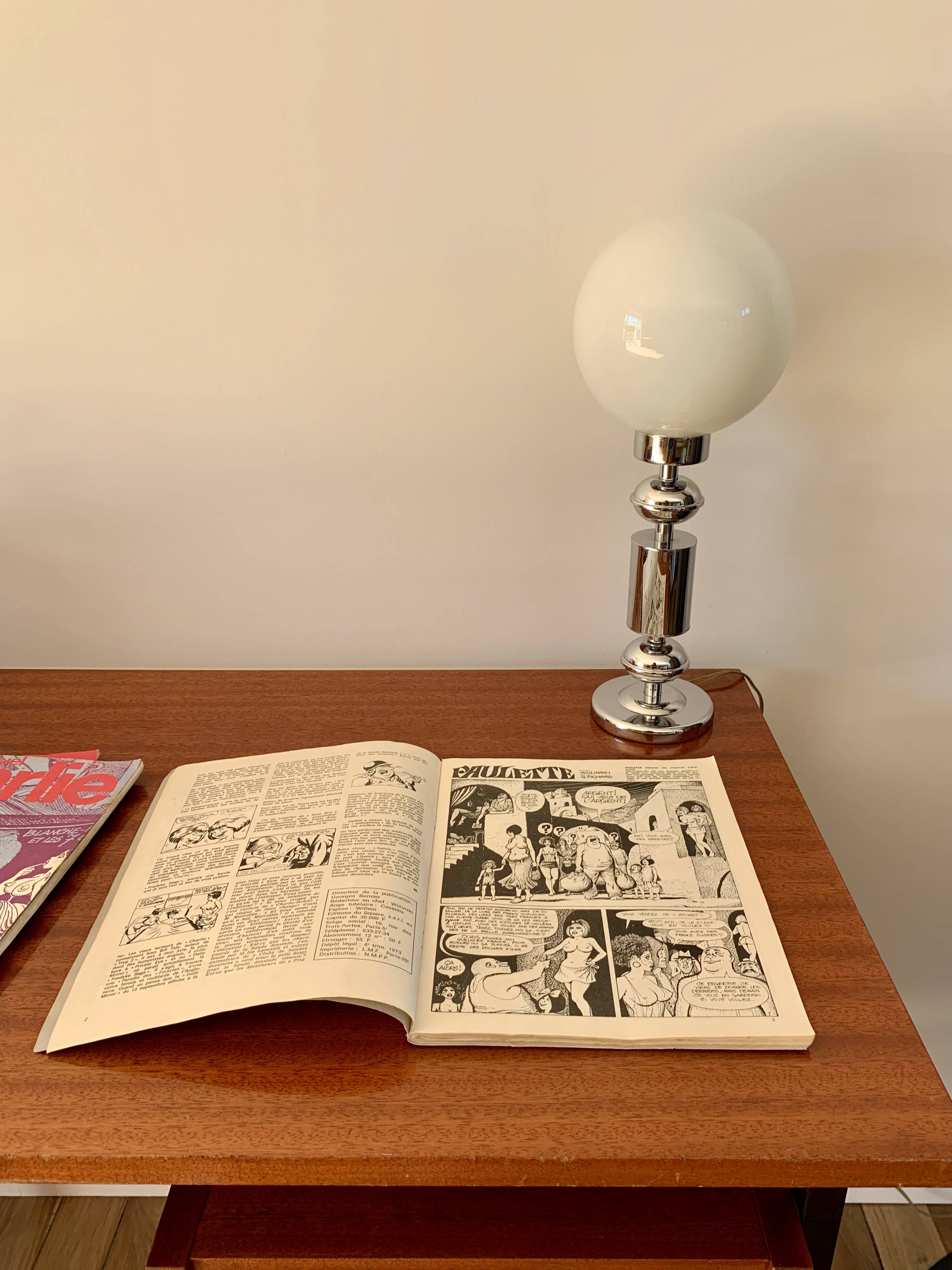 lacquered wood desk and black steel legs design from the 60s and 70s