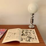 lacquered wood desk and black steel legs design from the 60s and 70s