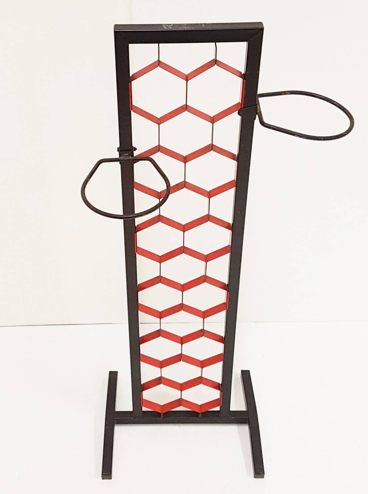 VINTAGE 1960 METAL BLACK & RED PLANT STAND PLANTER 60S