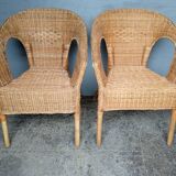 Pair of vintage rattan armchairs