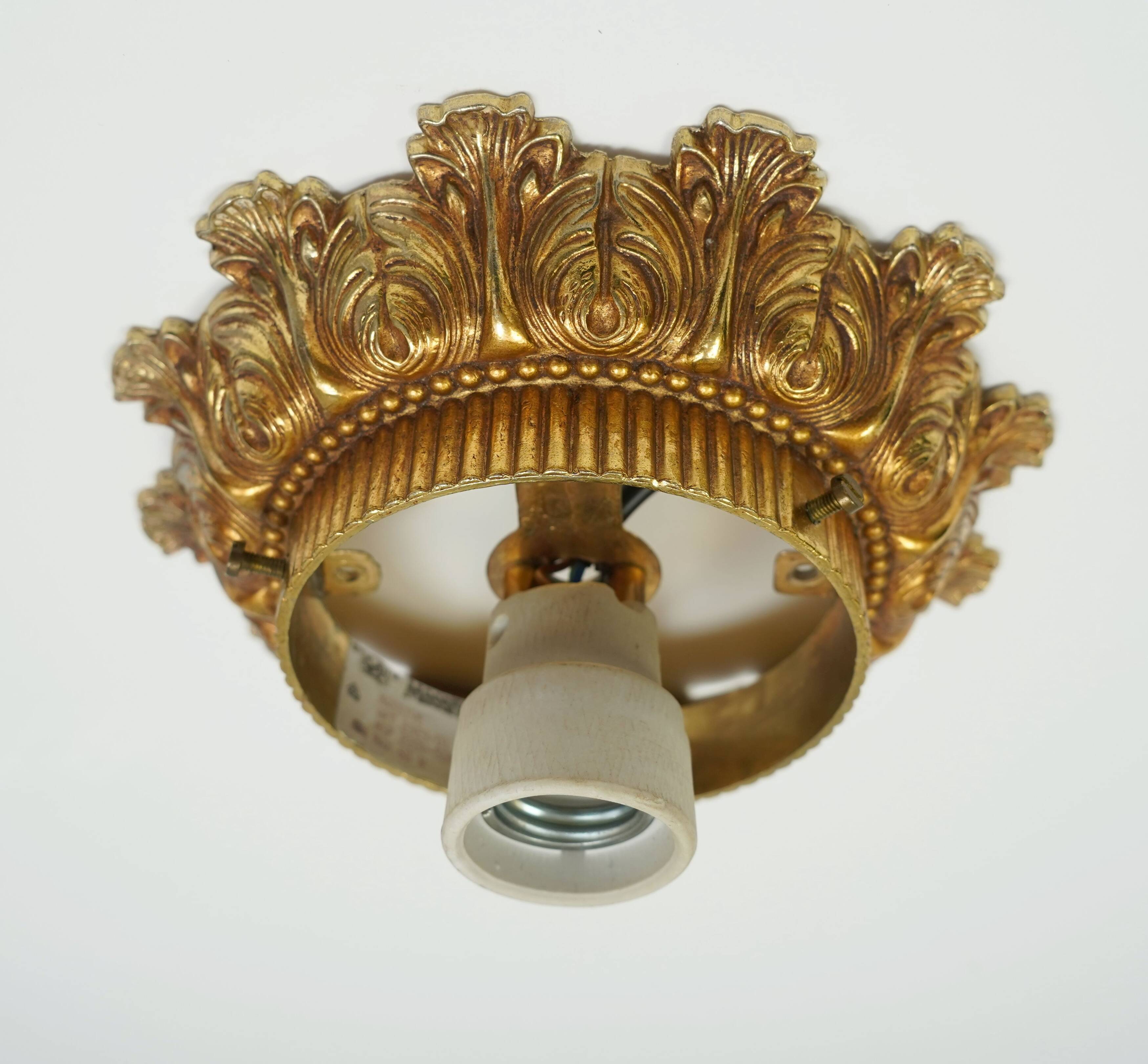 Midcentury ceiling light massive belgium textured glass gold-plated alu 70s