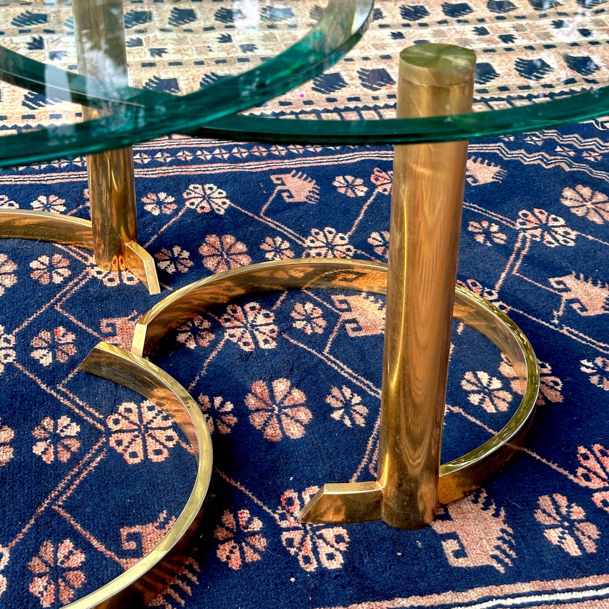 Coffee table, brass and glass, modular, set of 3, italy 1970s