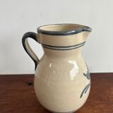 Off-white glossy ceramic decanter, hand-painted gray blue patterns H:20cm