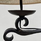Lampadaire en fer forgé et cannage, 1970