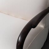 Set divano e poltrona in tessuto bianco legno anni ’70 modernariato