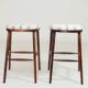 Pair of natural linen striped rustic bar stools