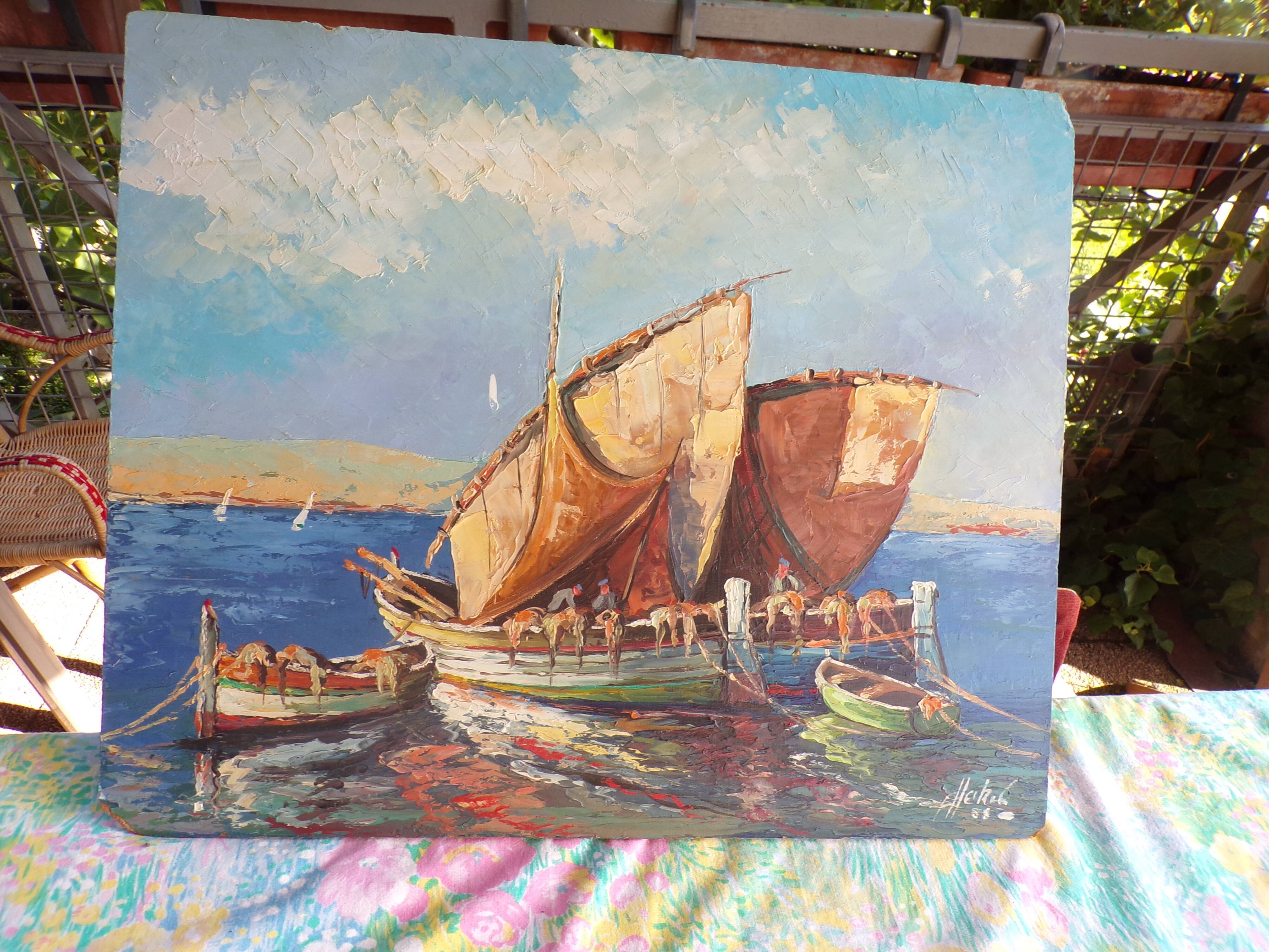 Table oil on panel, navy