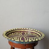 Extra-large enameled copper tray or catchall with ethnic tribal decoration.