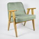 Classic Polish Vintage Armchair, model 366 designed by J. Chierowski, 1960, olive velvet, oak wood