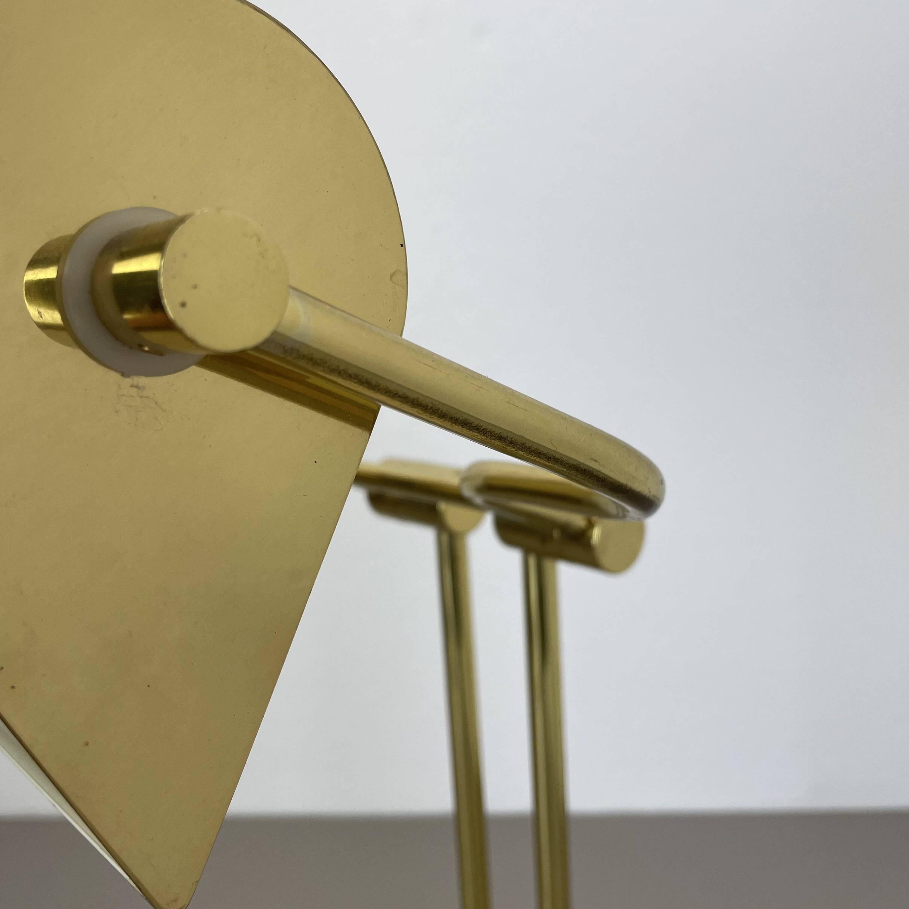 Modernist Travertine and Brass Table Light by Hillebrand Leuchten, Germany, 1980