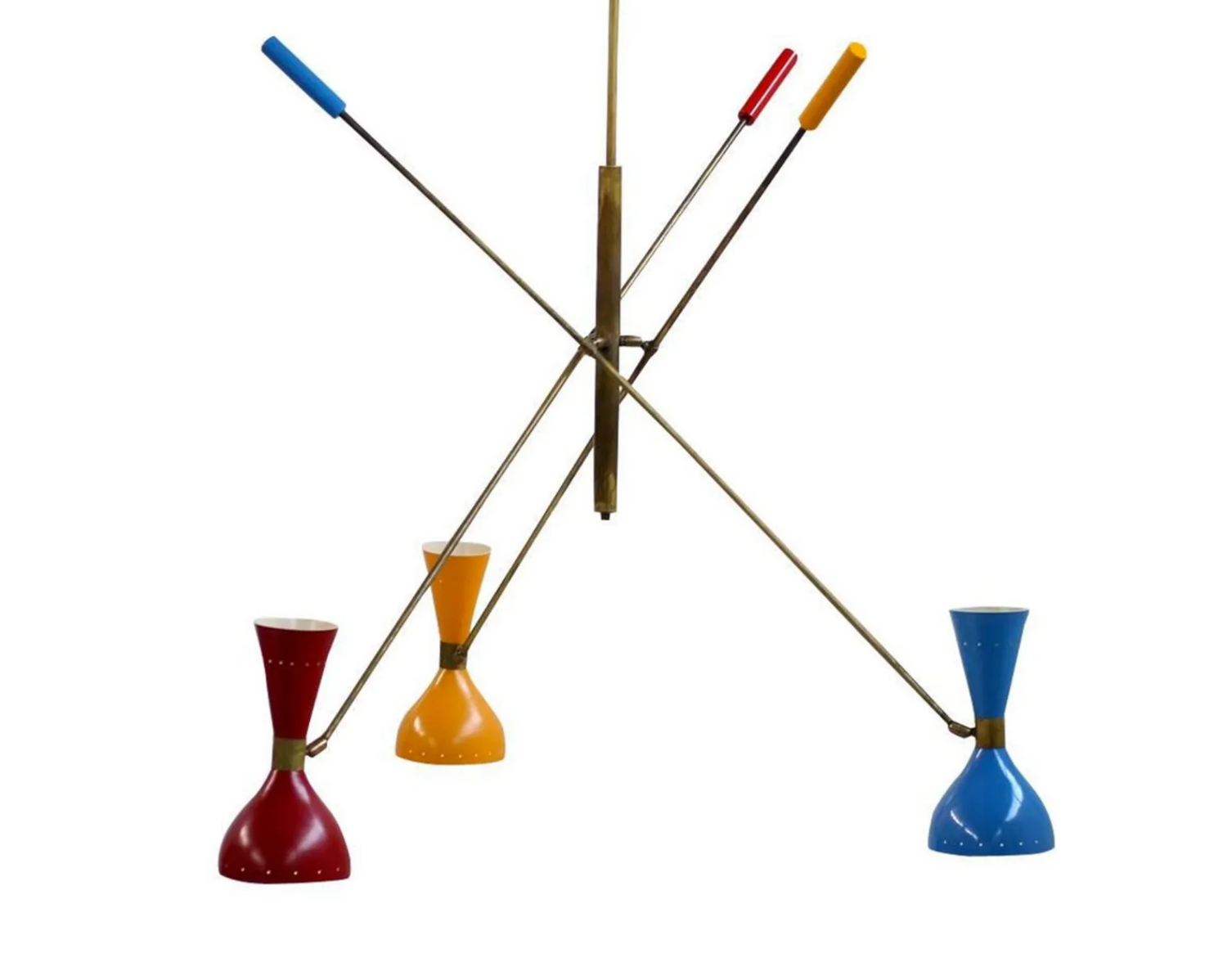 Italian 1950s style adjustable three-arm chandelier.