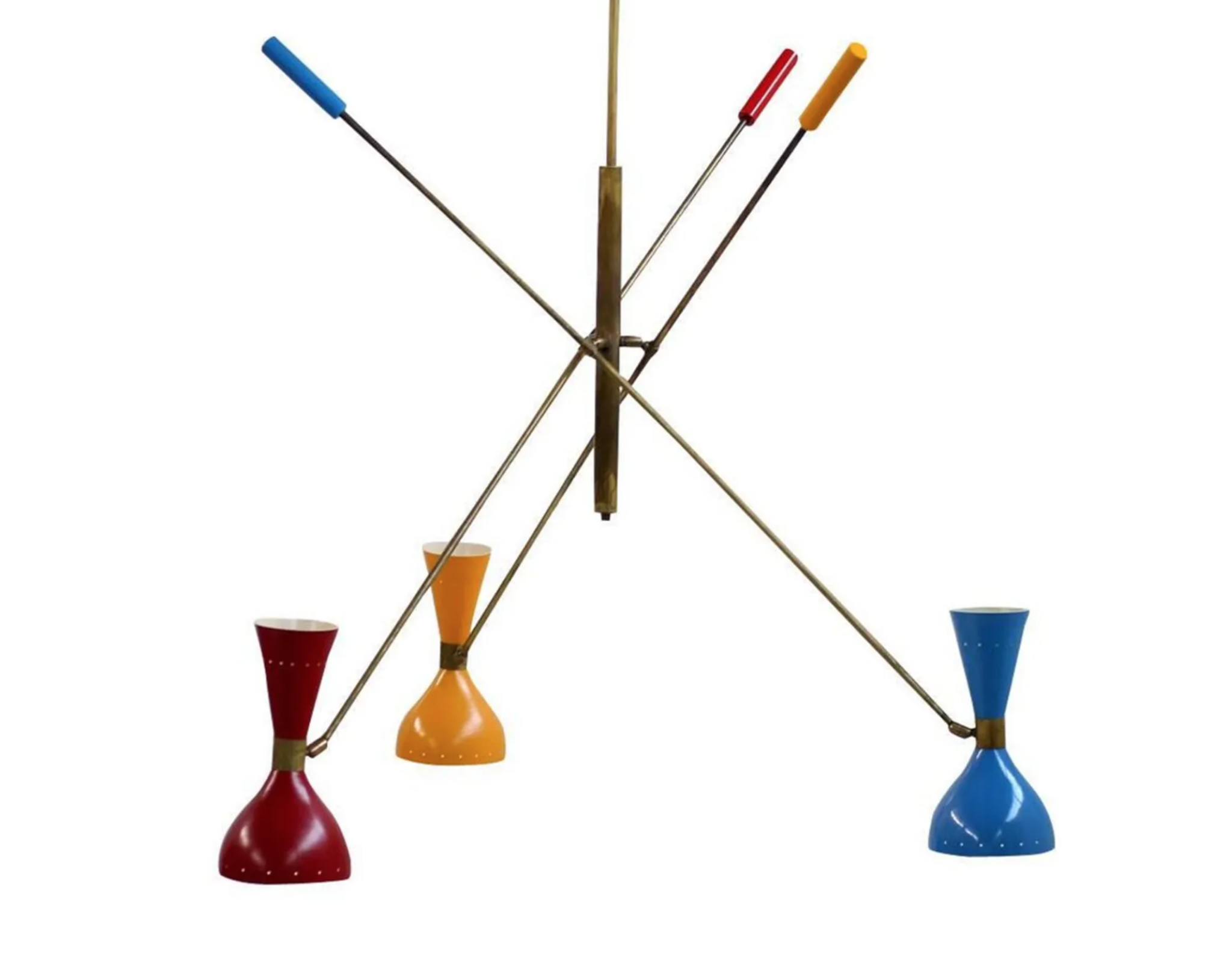 Italian 1950s style adjustable three-arm chandelier.