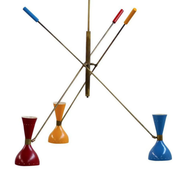 Italian 1950s style adjustable three-arm chandelier.