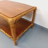 Table basse vintage en rotin et bois