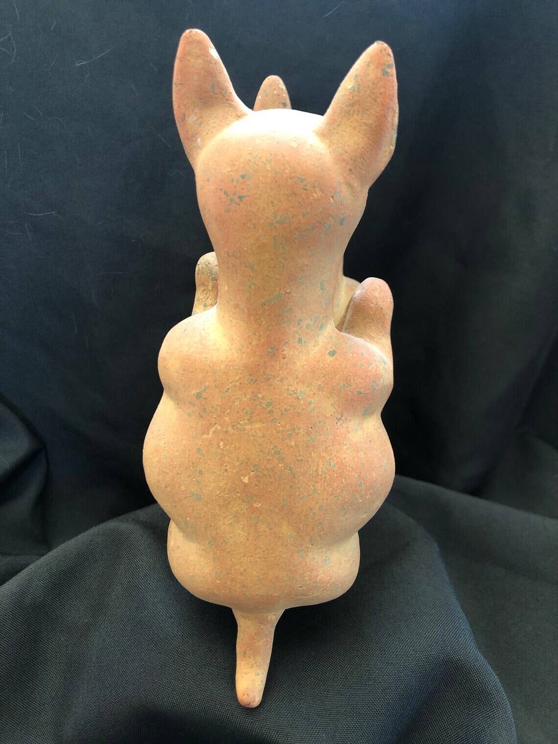 Pre-columbian style terracotta sculpture dancing fat dogs from colima mexico culture