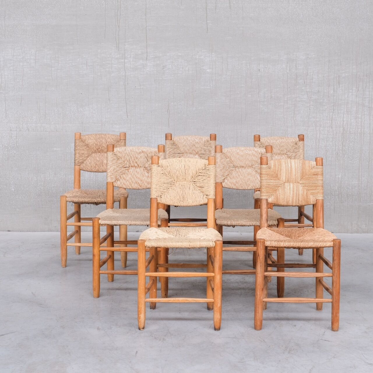 Charlotte Perriand 'Bauche' Model 19 Mid-Century French Rush Dining Chairs