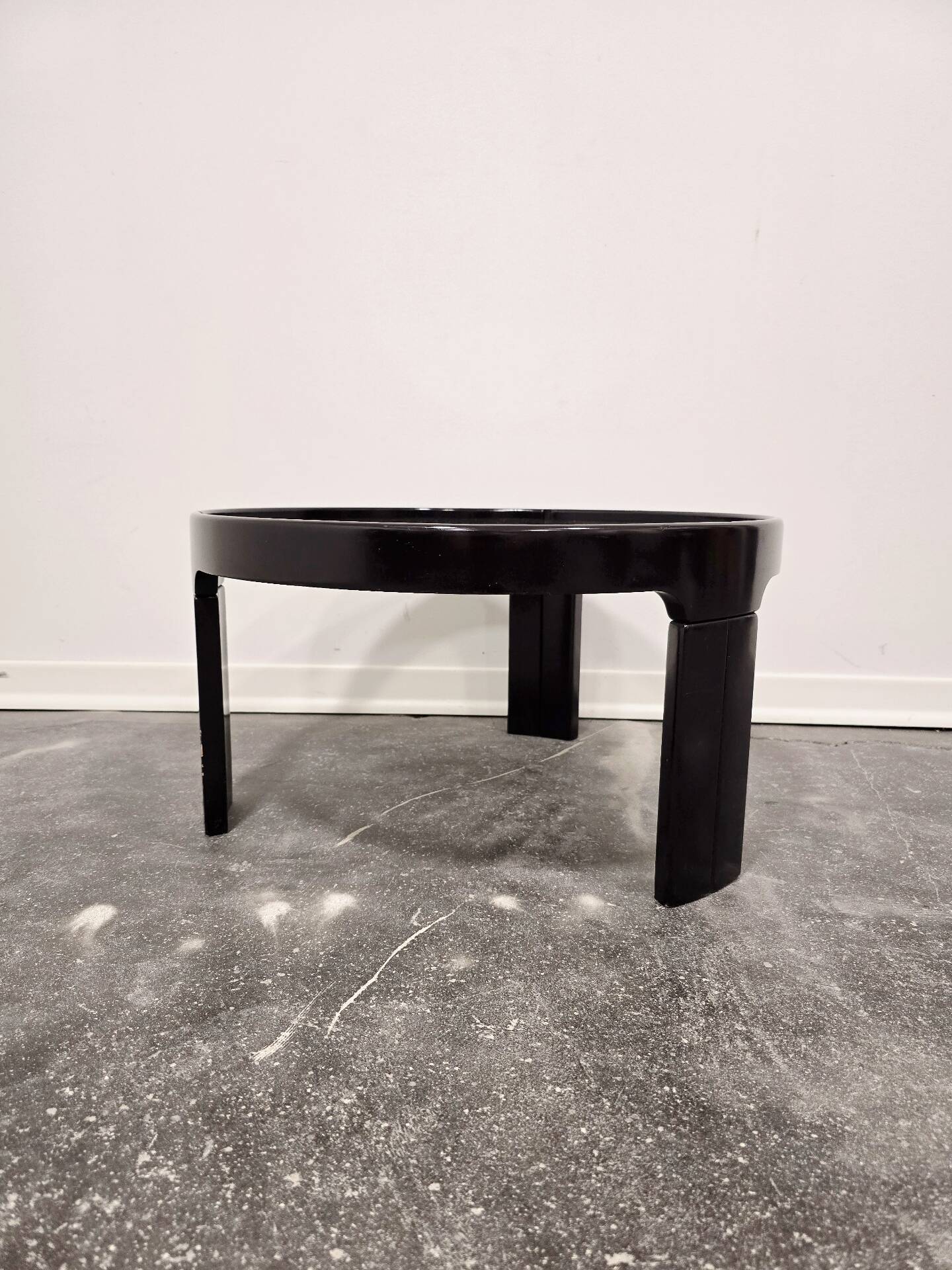 1970s Mid-Century Modern Black Coffee Table with Smoked Glass Top