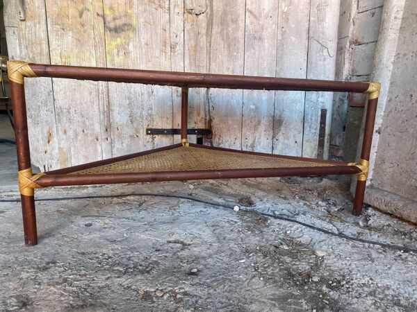 Table Basse Triangulaire Bambou Rotin + Plateaux Cannées Modèle Unique
