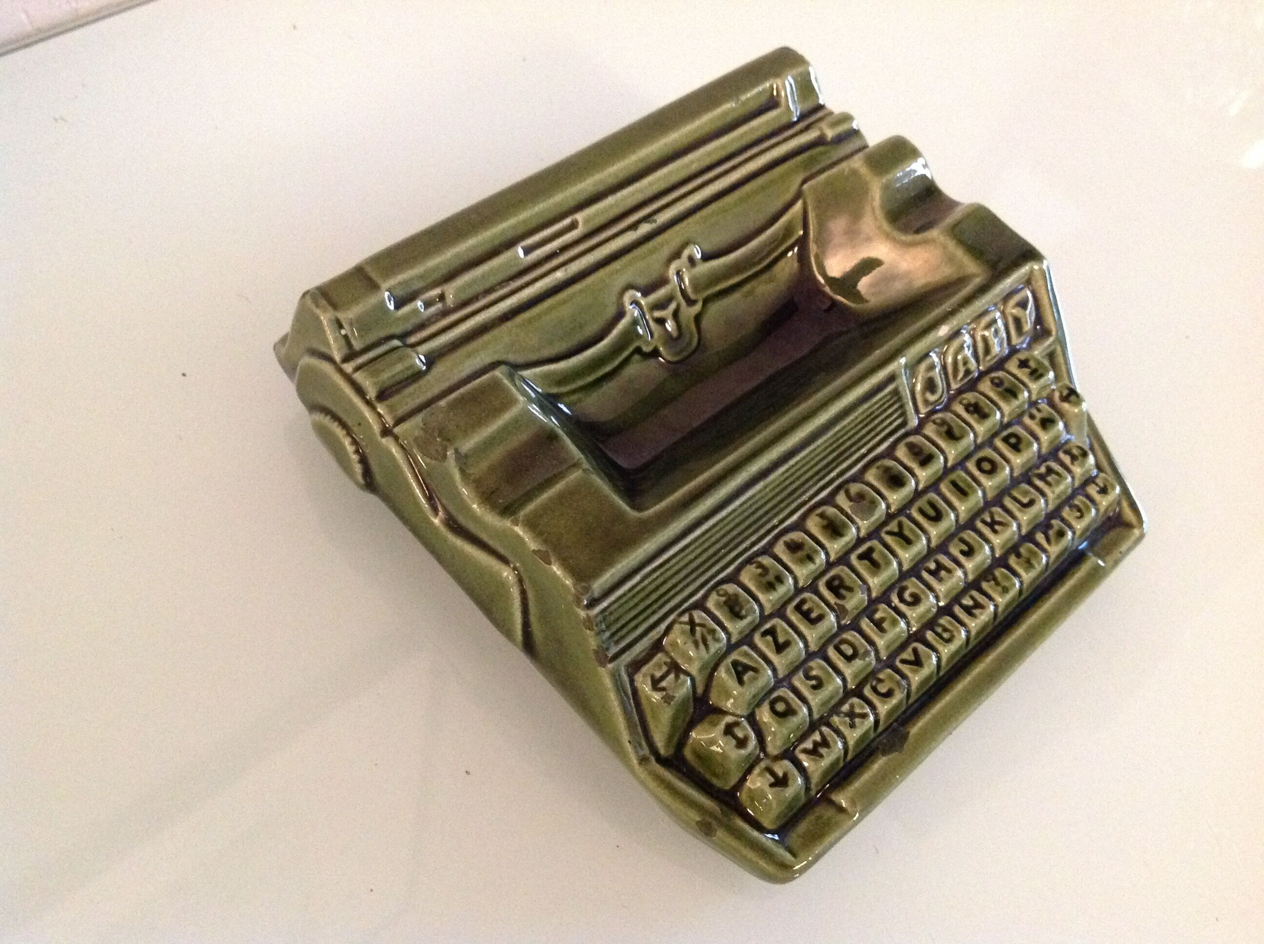 Japy advertising ashtray in olive green / vintage ceramic 50s-60s