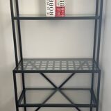 Black metal designer shelf with glass shelves