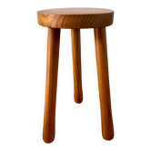 Small tripod stool in blond wood pine 60s-70s