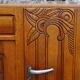 Narrow sideboard, art deco in light walnut, gray marble top