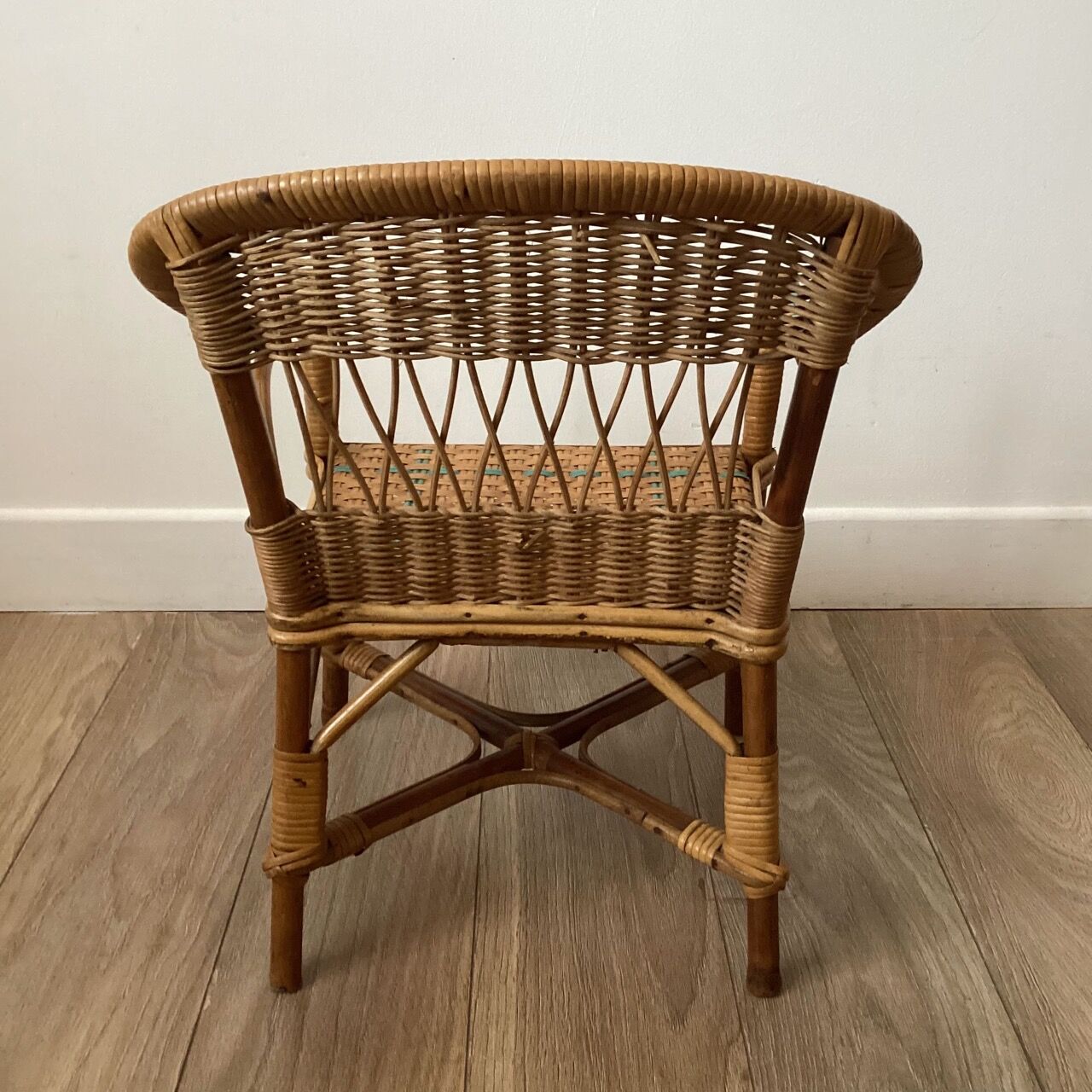 Children's armchair rattan / vintage blue