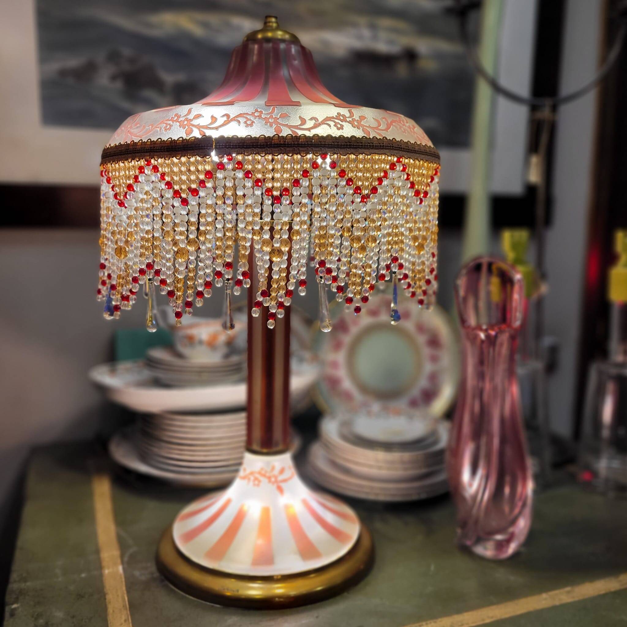 Table lamp, firmed Suberville, Art Nouveau, double glass, s. xx