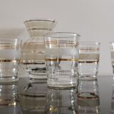 Set of 5 glasses and small pichet in granite gilded border