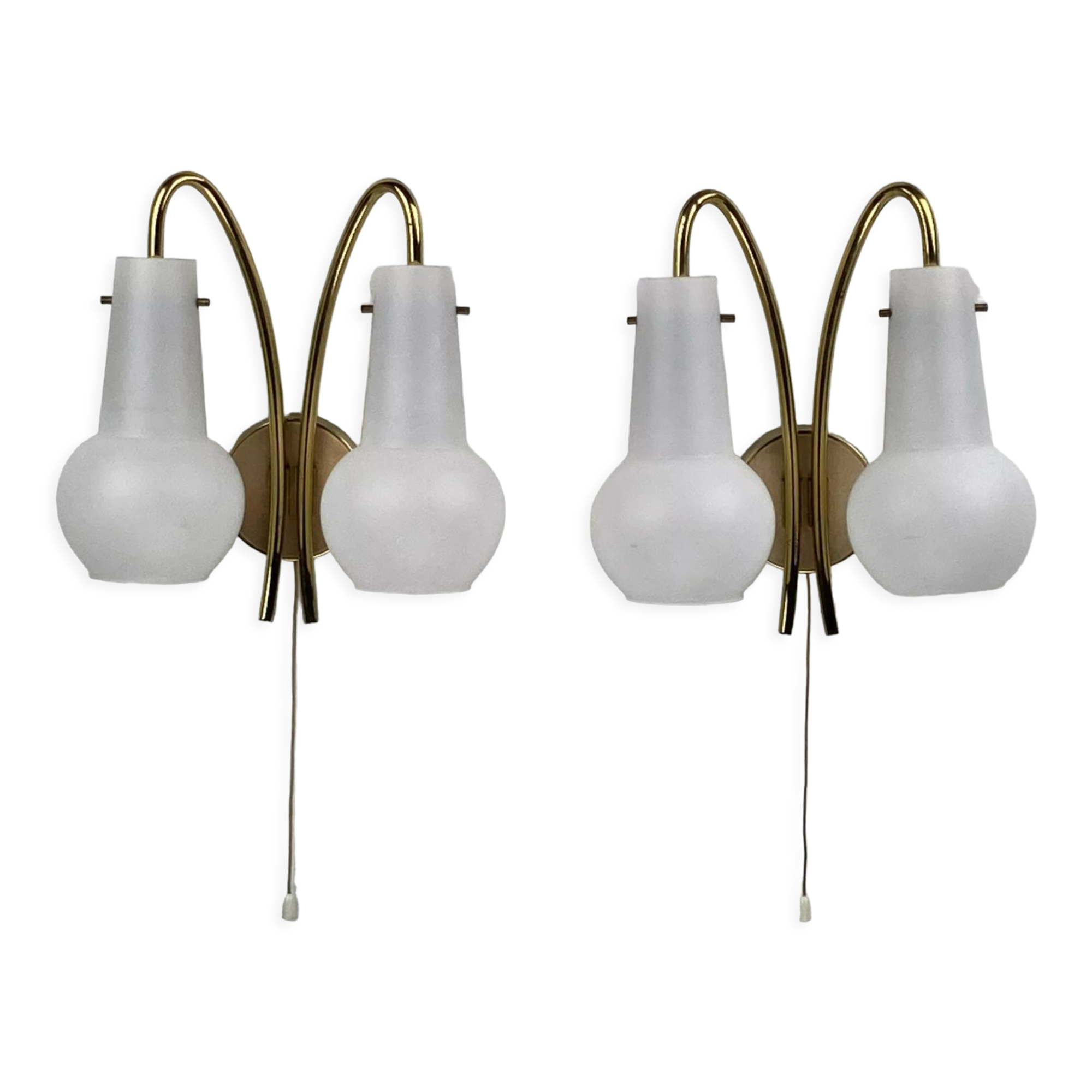 Pair brass and opaline wall sconces or bedside lamps, Austria 1950s