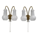 Pair brass and opaline wall sconces or bedside lamps, Austria 1950s