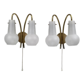 Pair brass and opaline wall sconces or bedside lamps, Austria 1950s