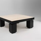 Set of 2 mid-century coffee tables in oak with travertine top