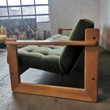 Scandinavian velvet and wood sofa