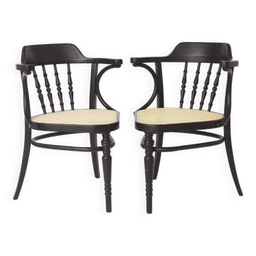 Pair of Bentwood Armchairs, Black Beechwood & Vienna Cane Seats, 1990s
