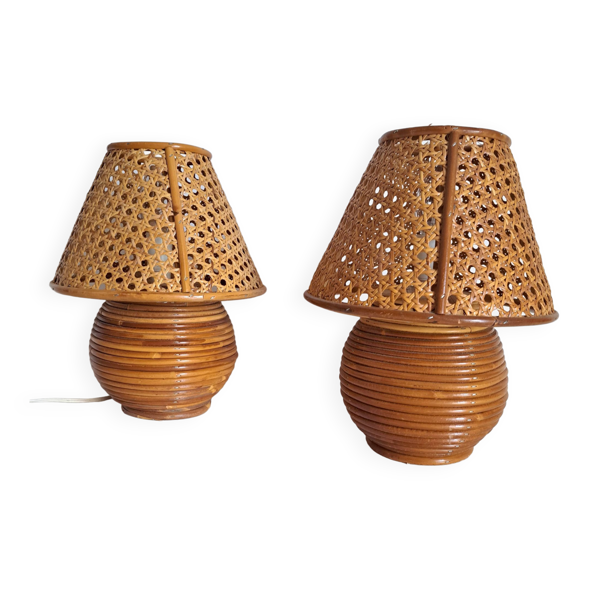 Paire lampes de chevet  cannage