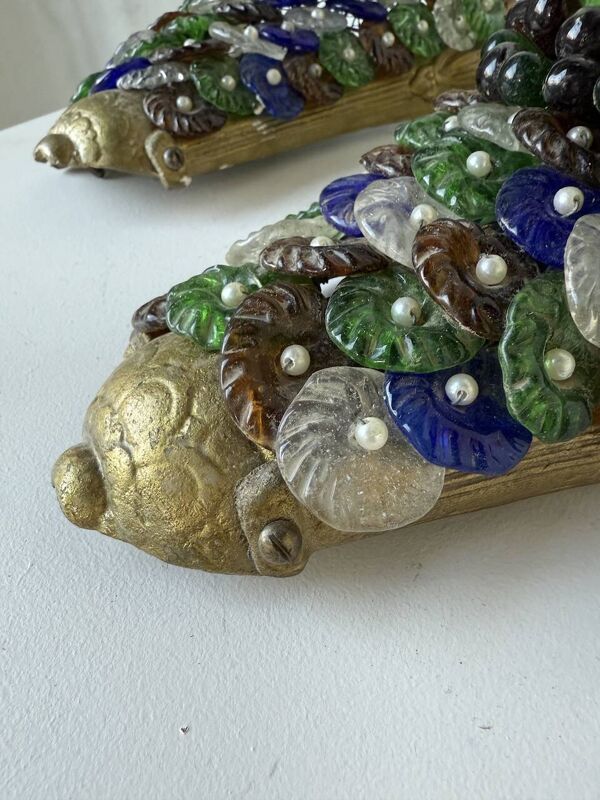 Paire applique Art Nouveau bronze et verre Murano