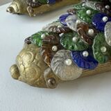 Pair of Art Nouveau bronze and Murano glass wall lights