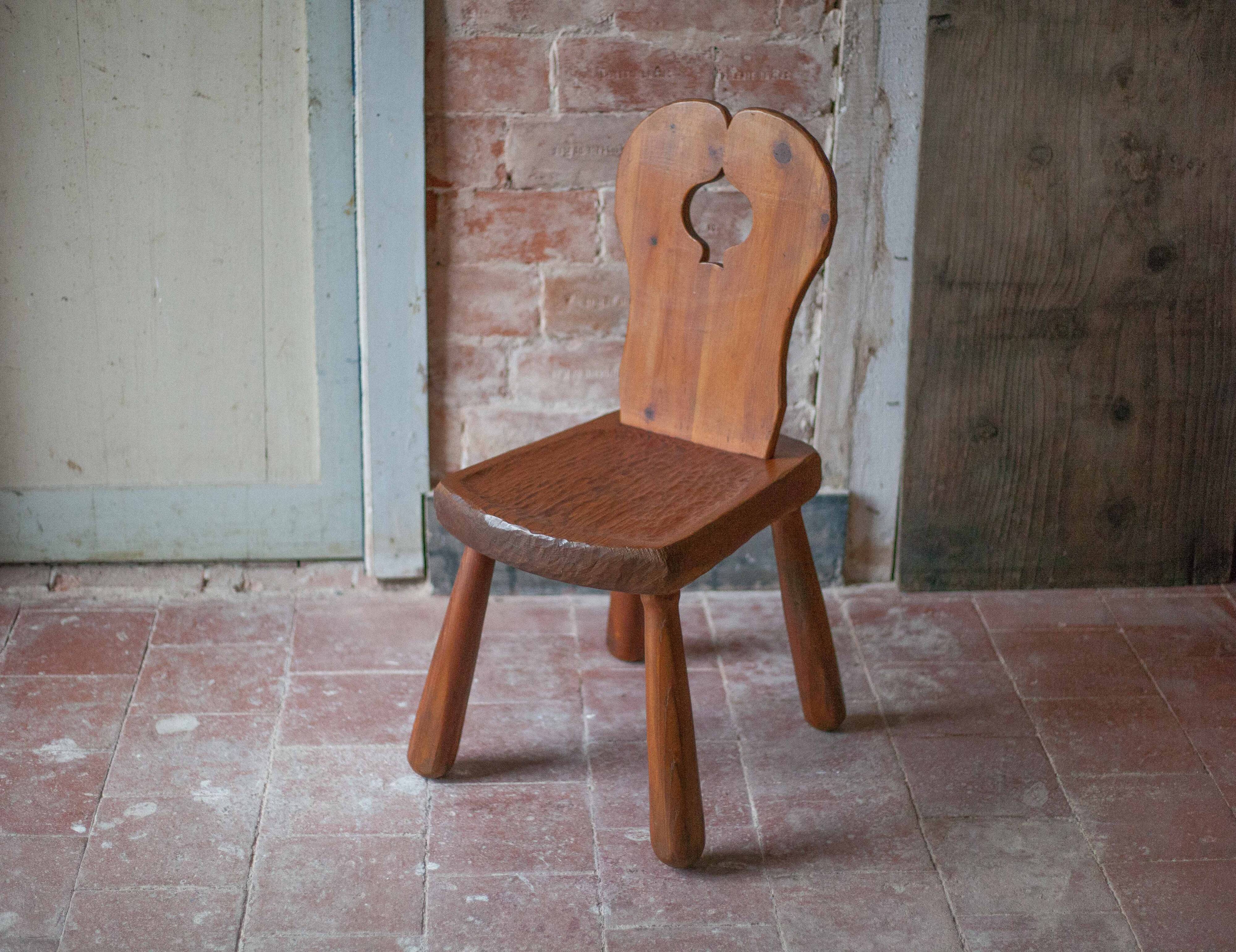Vintage solid wood chair, brutalist chair, furniture, accent chair.