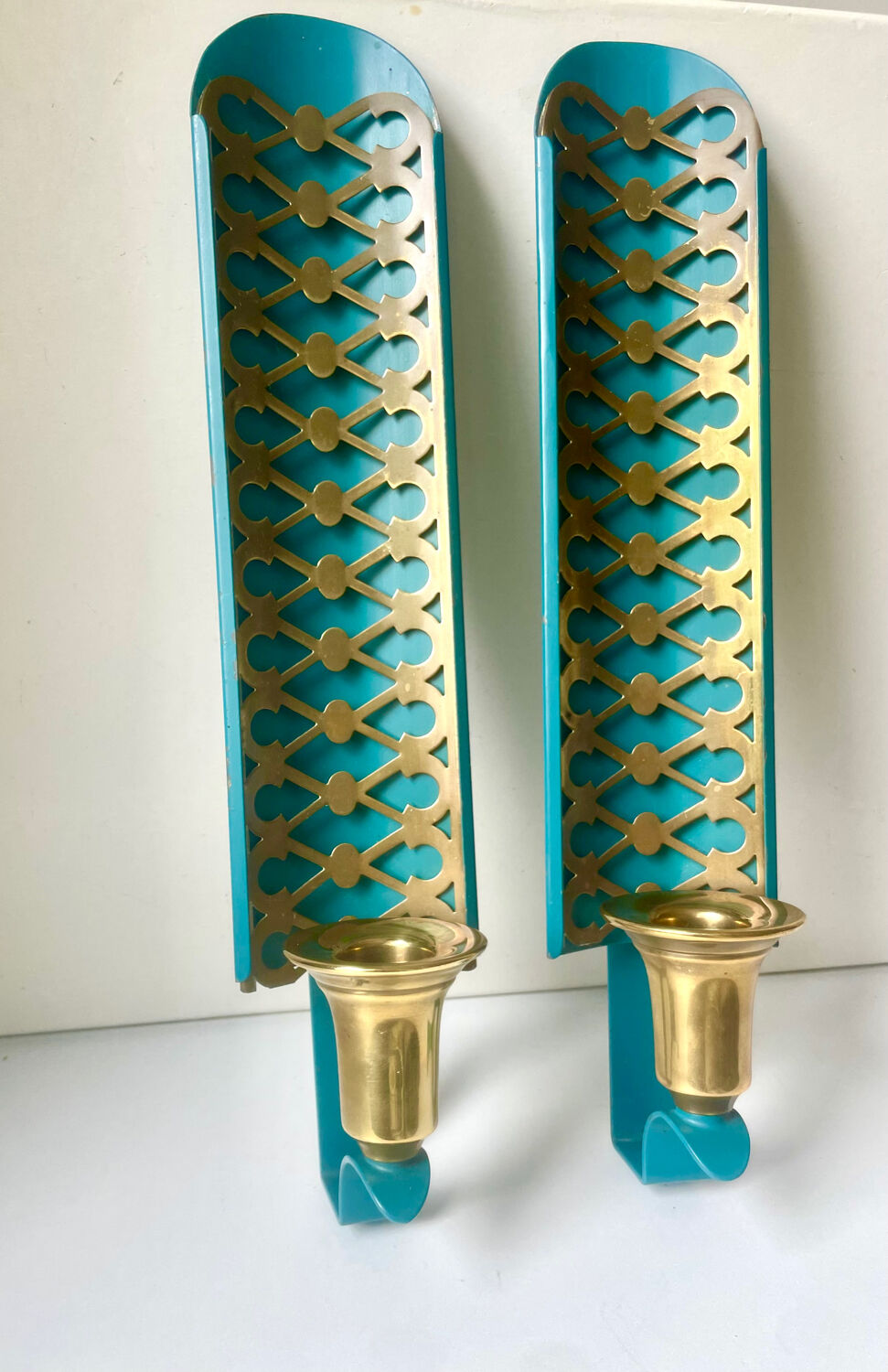 Swedish Grace Pair of Wall Candle holders Sconces in painted metal & b