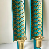 Swedish Grace Pair of Wall Candle holders Sconces in painted metal & b