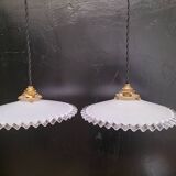 Pair of opaline pendant lights