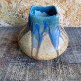 Ancient Vase GILBERT METENIER Beige Stoneware Blue Glazes Vallauris Vintage