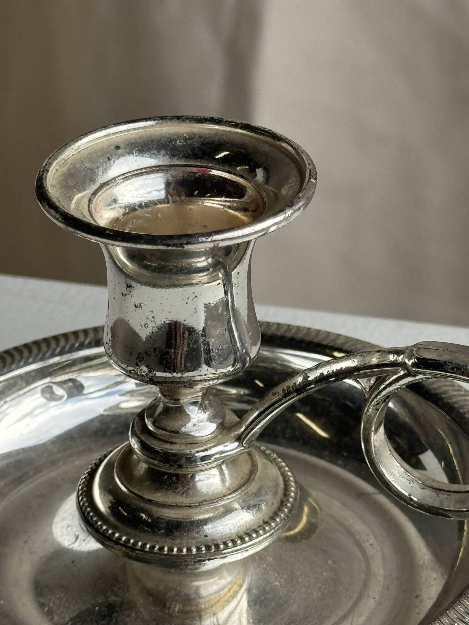 Pair of small antique silver-plated candlesticks D12 H8