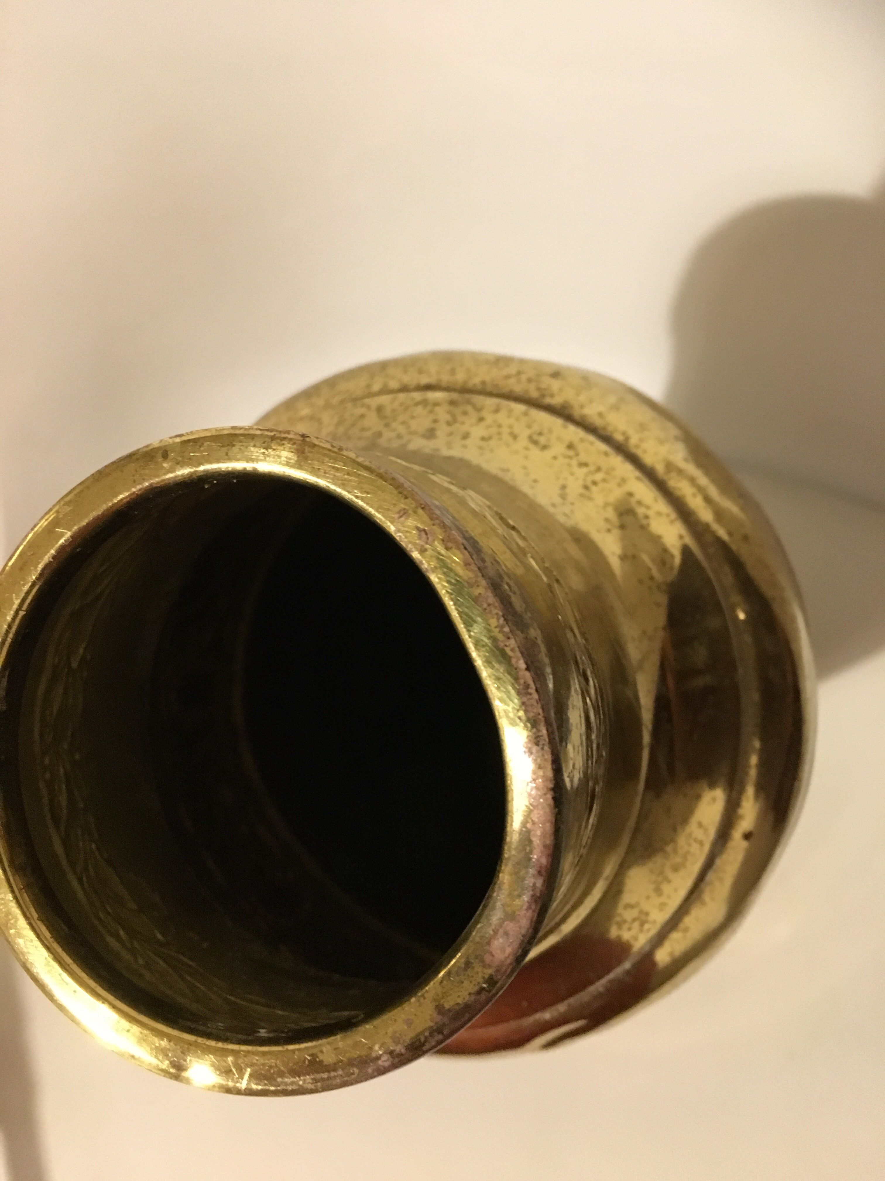 Yellow copper vase signed gbn art deco