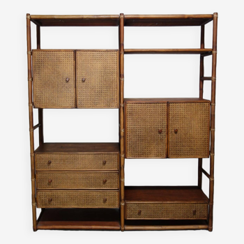 Bamboo and rattan bookcase from the 70s