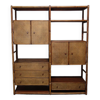 Bamboo and rattan bookcase from the 70s