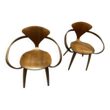 Set of 2 Cherner Norman Designer Armchairs in Solid Walnut